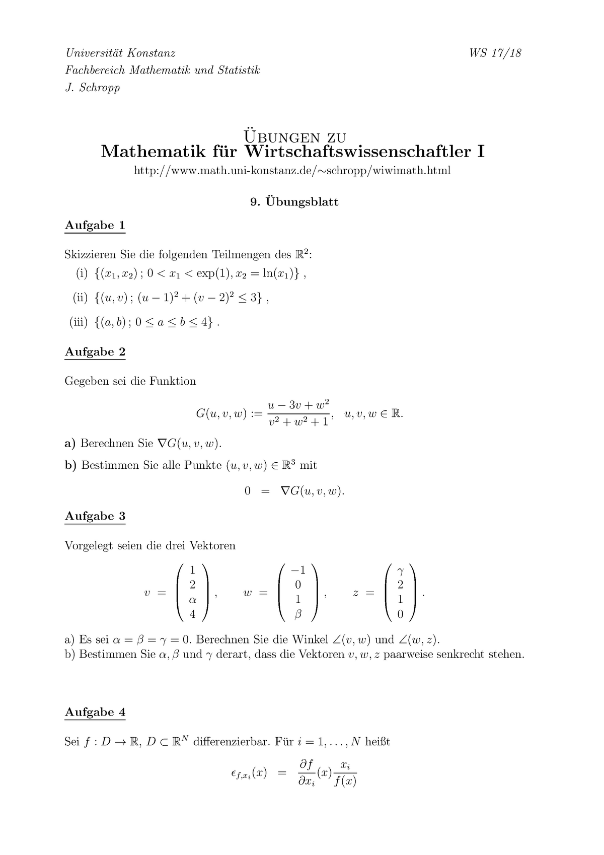 Blatt 9 Questions Universit At Konstanz Ws 17 Fachbereich Mathematik Und Studocu