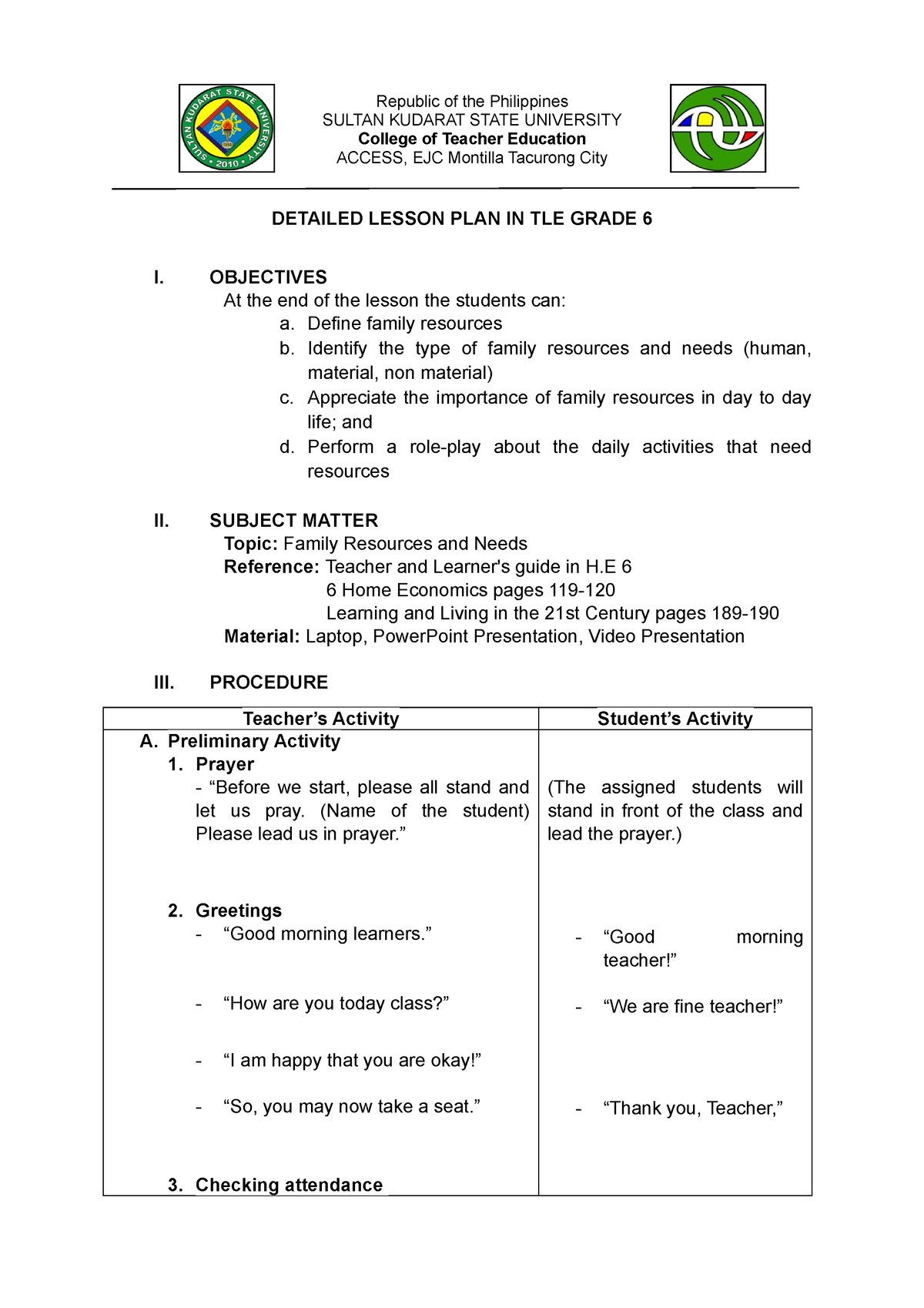 Detailed Lesson PLAN IN TLE Grade 6 - DETAILED LESSON PLAN IN TLE GRADE ...