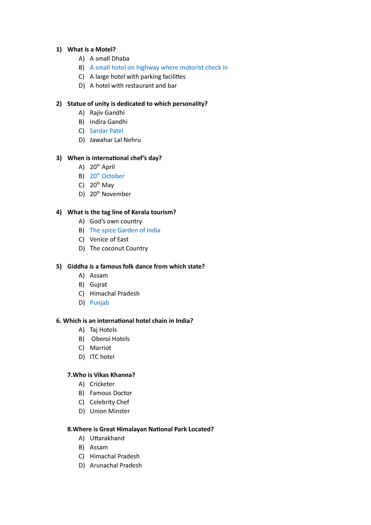 tourism marketing mcq with answers