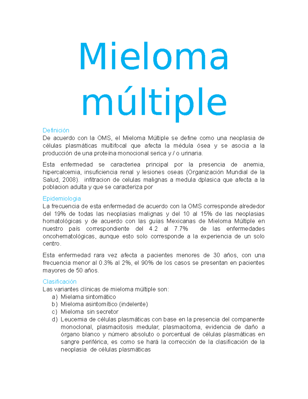 Mieloma Múltiple - Mieloma Múltiple Definición De Acuerdo Con La OMS ...