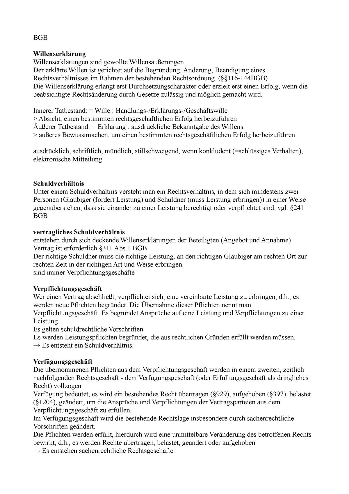 BGB- Definitionen - Zusammenfassung Bürgerliches Recht - BGB Sind ...