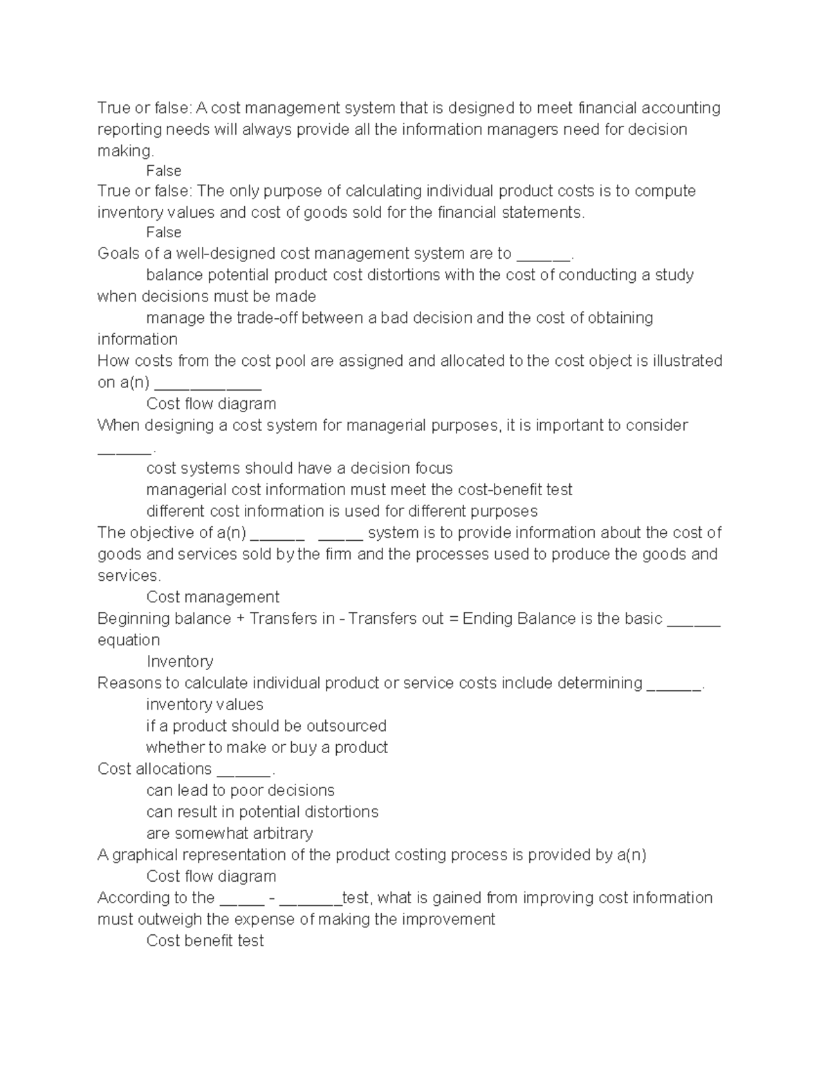 Acctchapter 6 - Smartbook - True or false: A cost management system ...