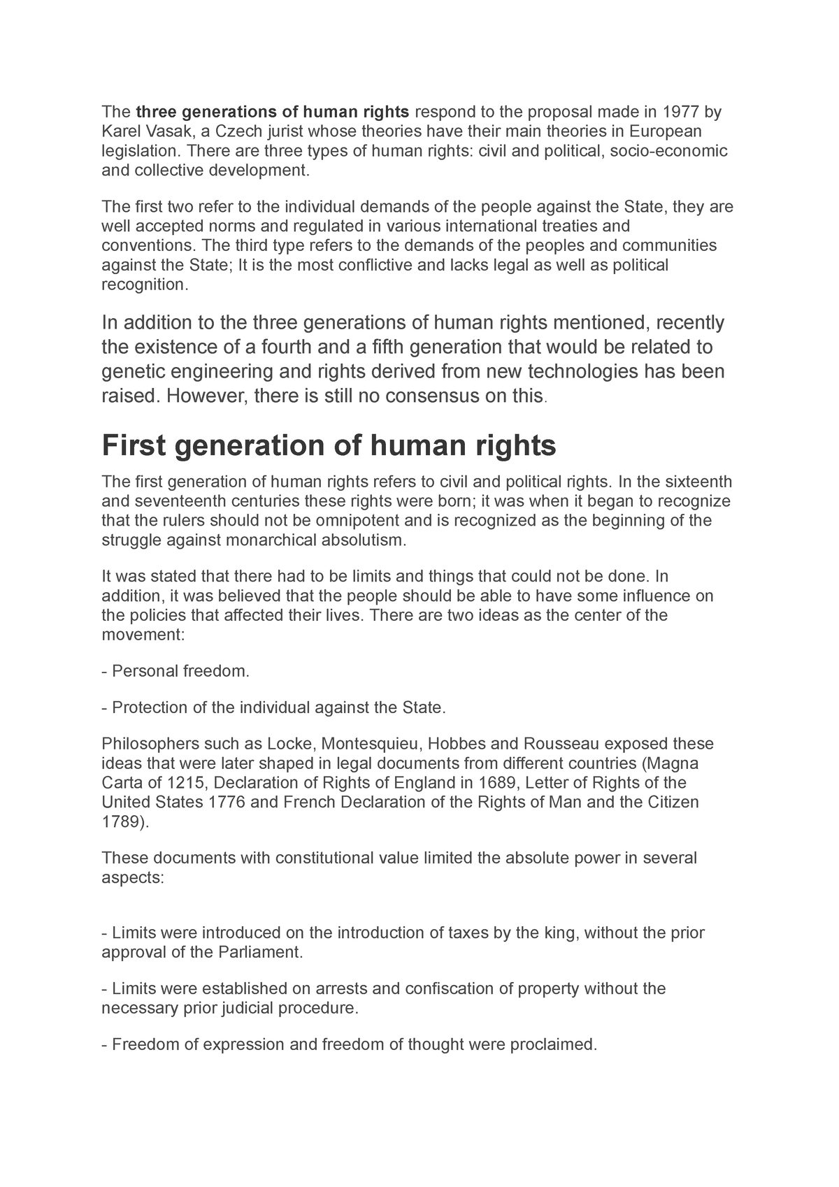 three generations of human rights essay