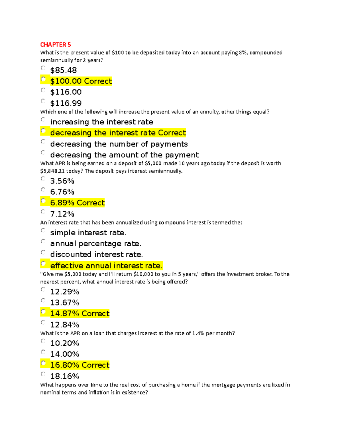 Corporate Finance Quiz Answers - Multiple Choice And Problems - FNCE ...