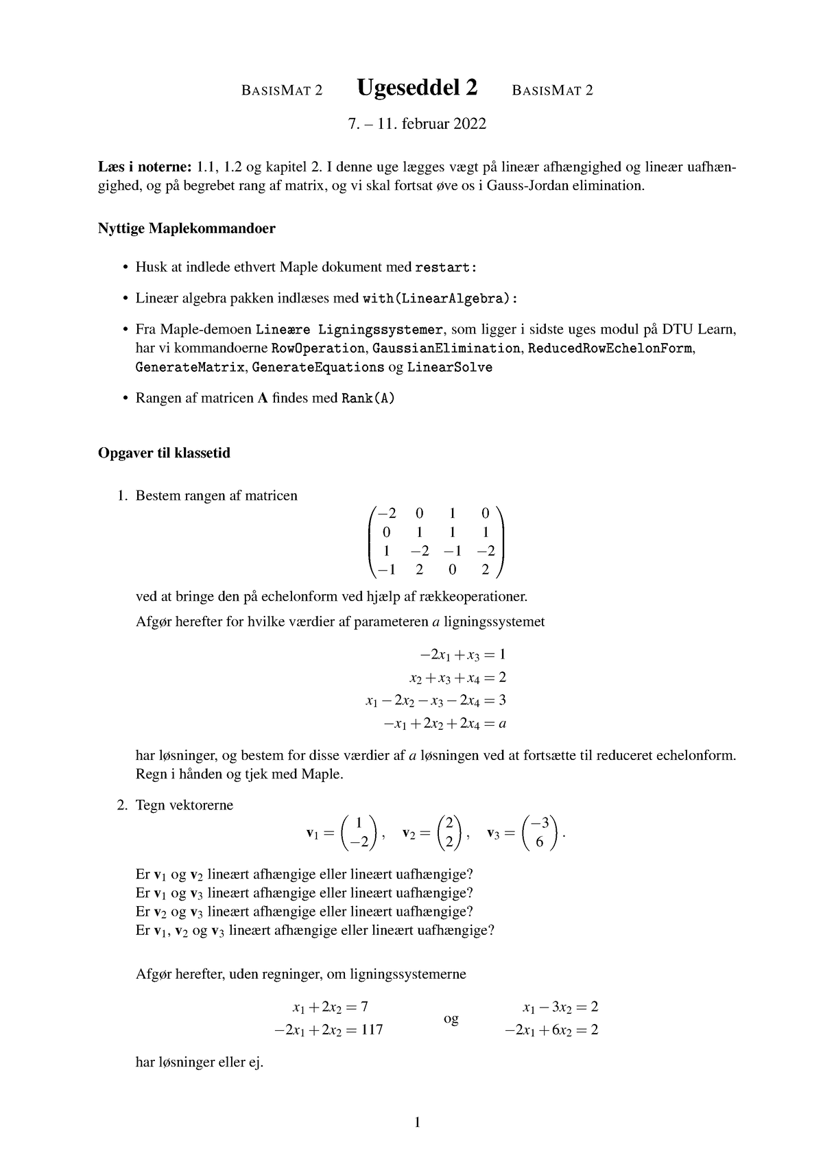 BasisMat 2 Uge 02(1) - BASISMAT 2 Ugeseddel 2 BASISMAT 2 7. – 11 ...