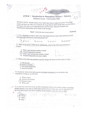 ATM 60 Final exam - Name: ATM 60 Introduction to Atmospheric Science