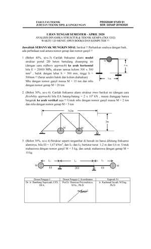 Soal UAS 2020 Analisis Dinamika Struktur Dan Teknik Gempa AST - Tugas ...