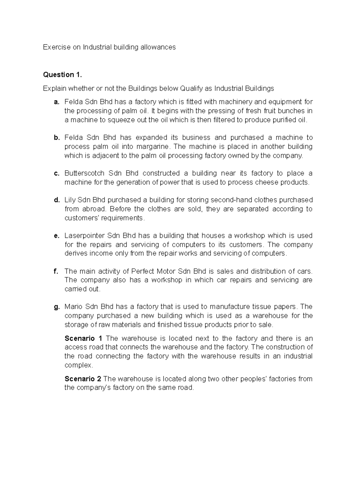 ACT3152IBA exercises Exercise on Industrial building allowances