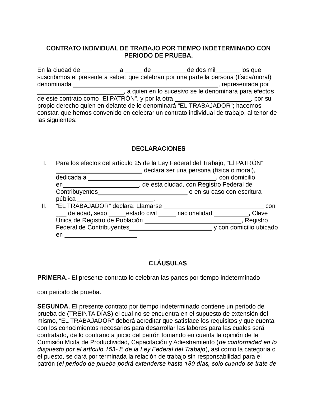 Contrato Individual DE Trabajo POR Tiempo Indeterminado Introducción al derecho Studocu