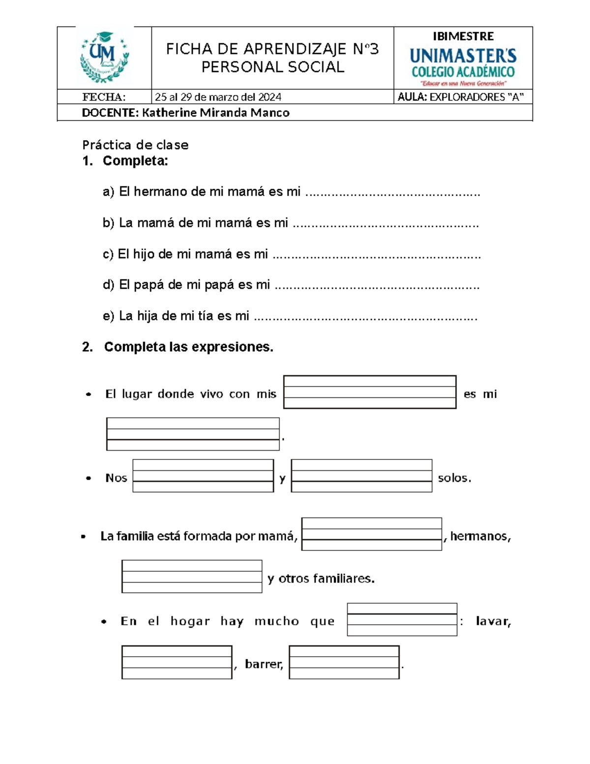 LA Familia - Resumen Personal Social Inicial - Práctica de clase 1 ...