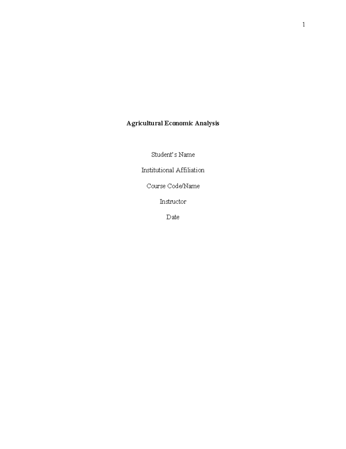 Agricultural Economic Analysis - Agricultural Economic Analysis Student ...