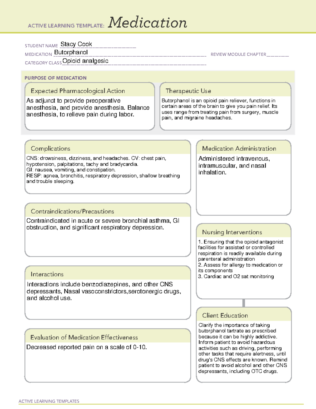 ATI Medication Template - Butorphanol - ACTIVE LEARNING TEMPLATES ...