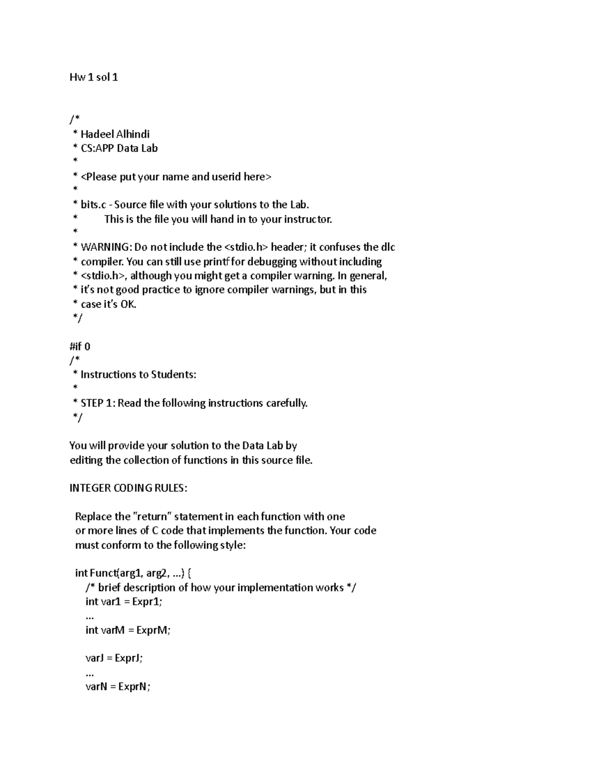 Hw 1 sol 1 - Assignments answer sheet - Hw 1 sol 1 /* Hadeel Alhindi CS ...