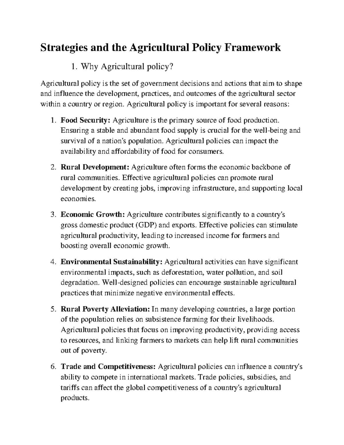 Strategies and the Agricultural Policy Framework - Why Agricultural ...