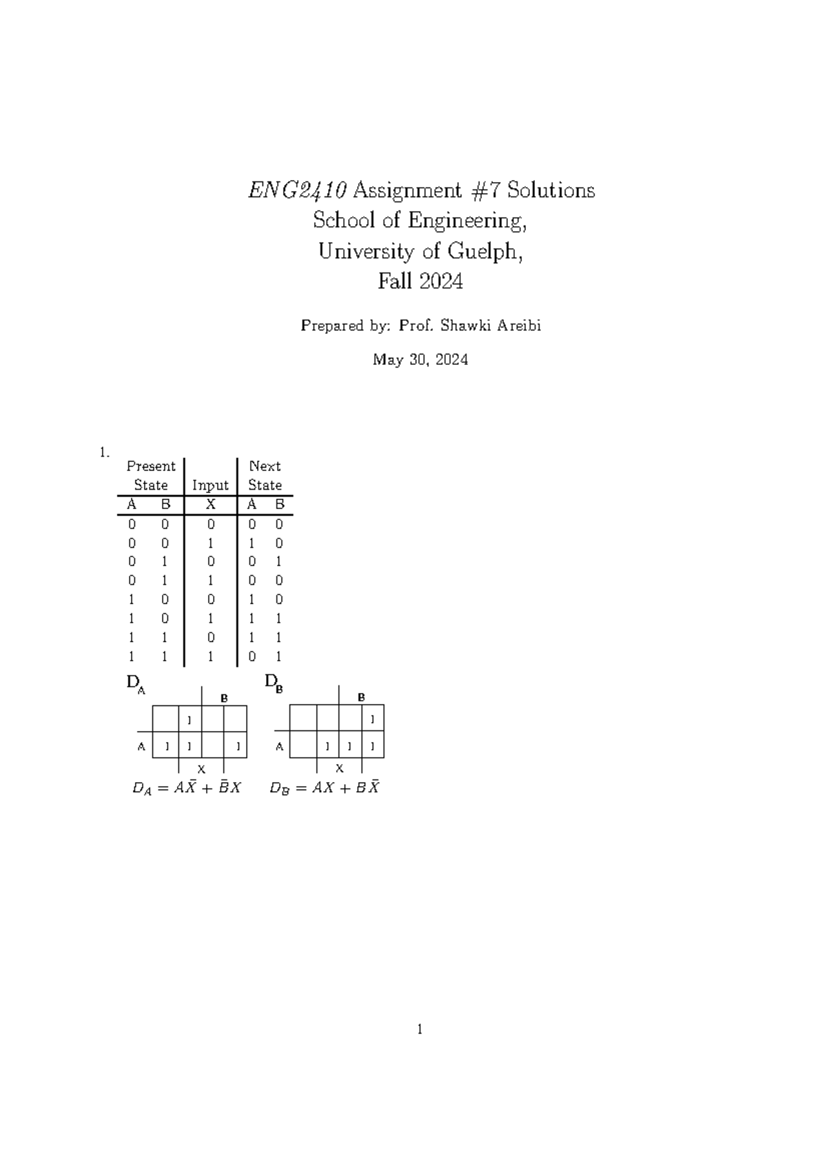 Eng241 assign 7 Sol F24 - ENG2410 Assignment #7 Solutions School of ...