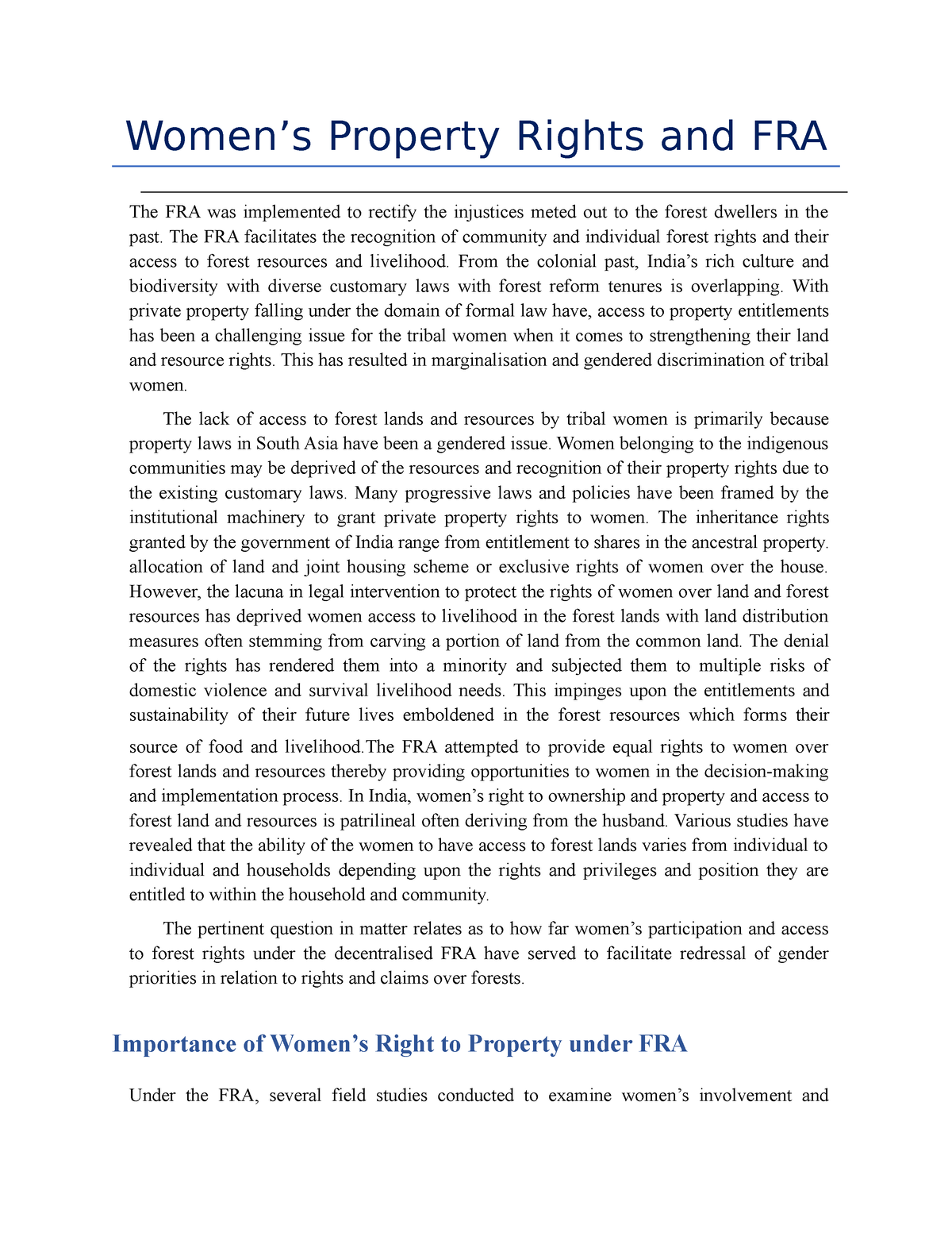 essay on women's property rights