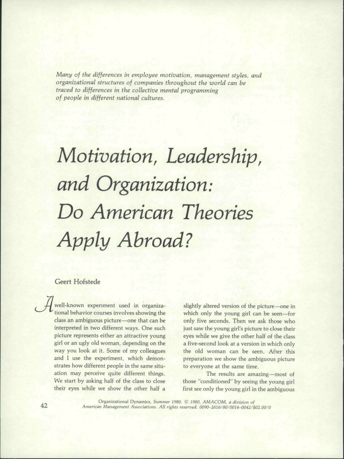 Hofstede 1980 - Many of the differences in employee motivation ...