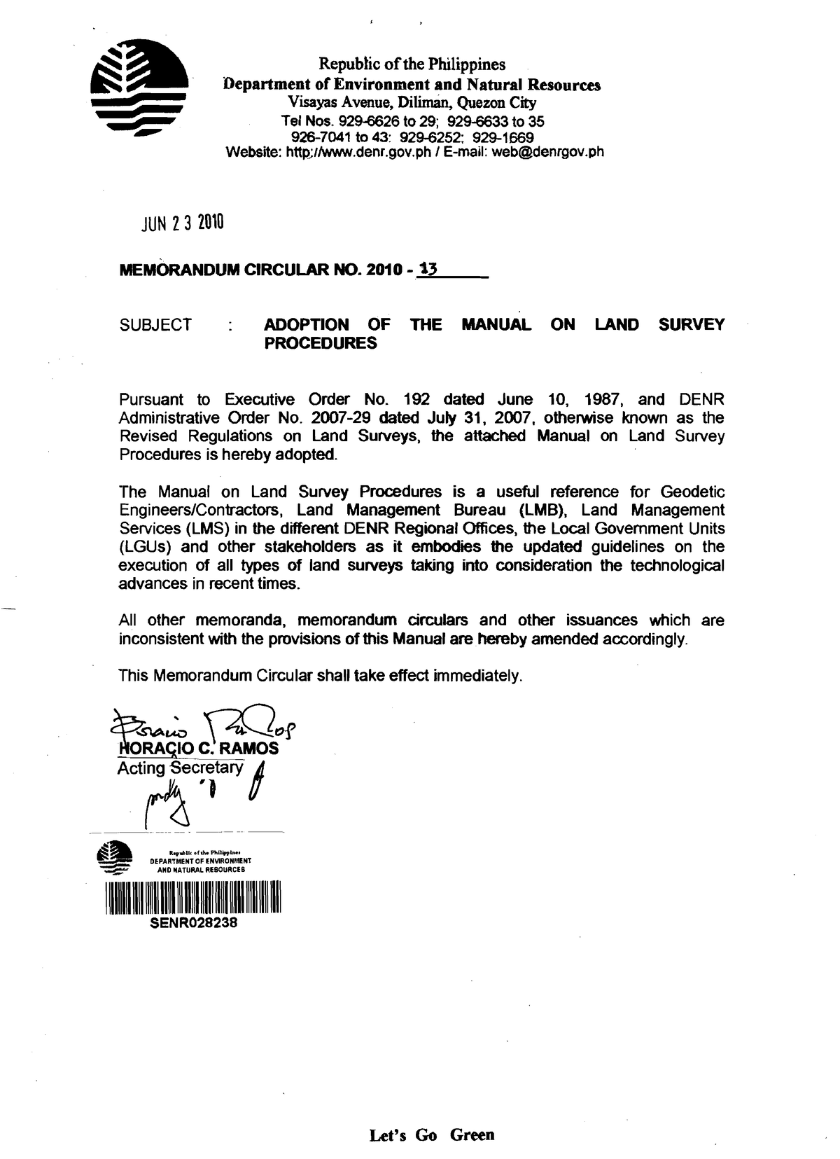 DMC 201013 Manual on Land Survey Procedures Republic of the