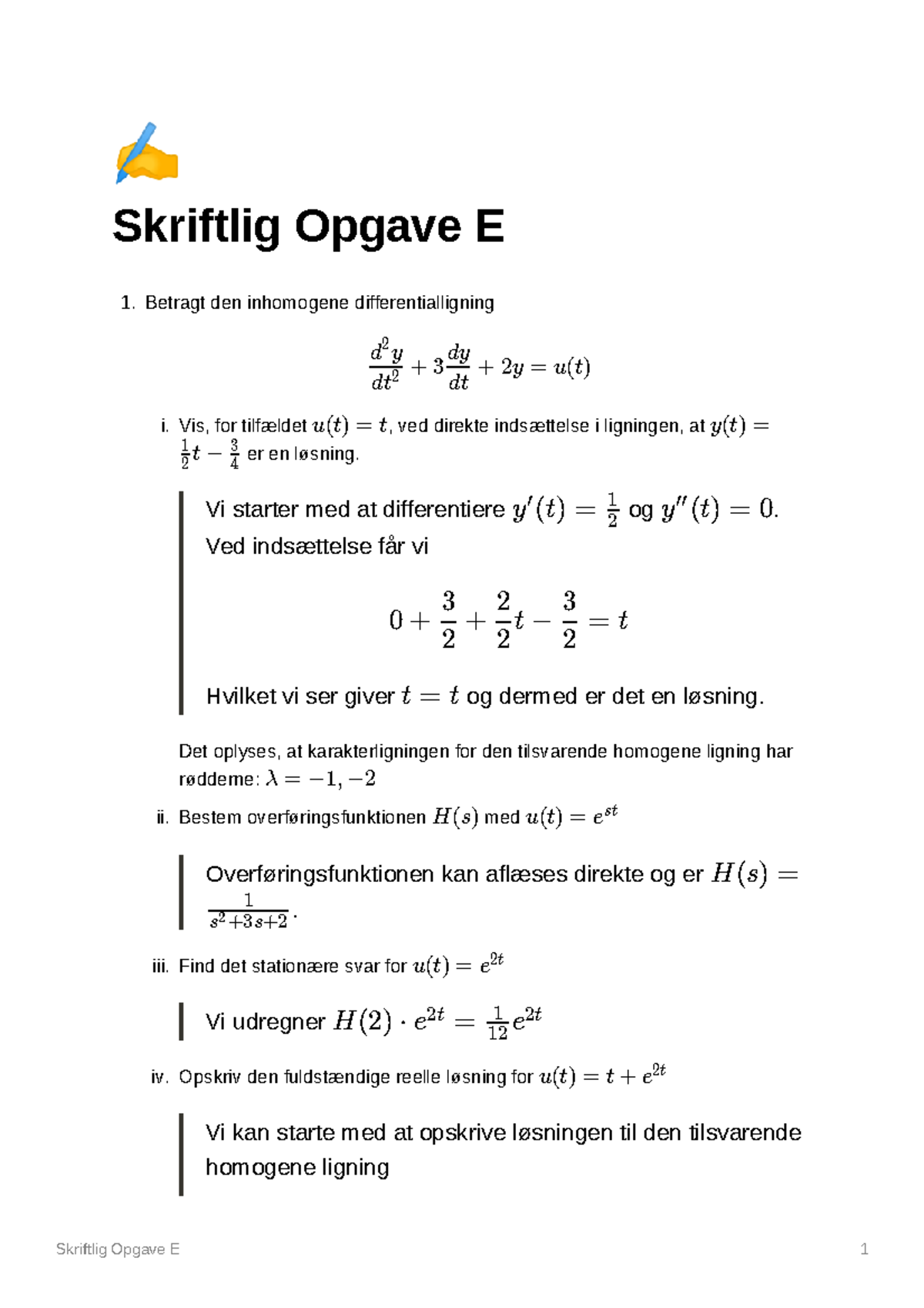 (E) Matematik 2 Eksamensopgave Gennemregnet Med Svar (Skriftlig Eksamen ...