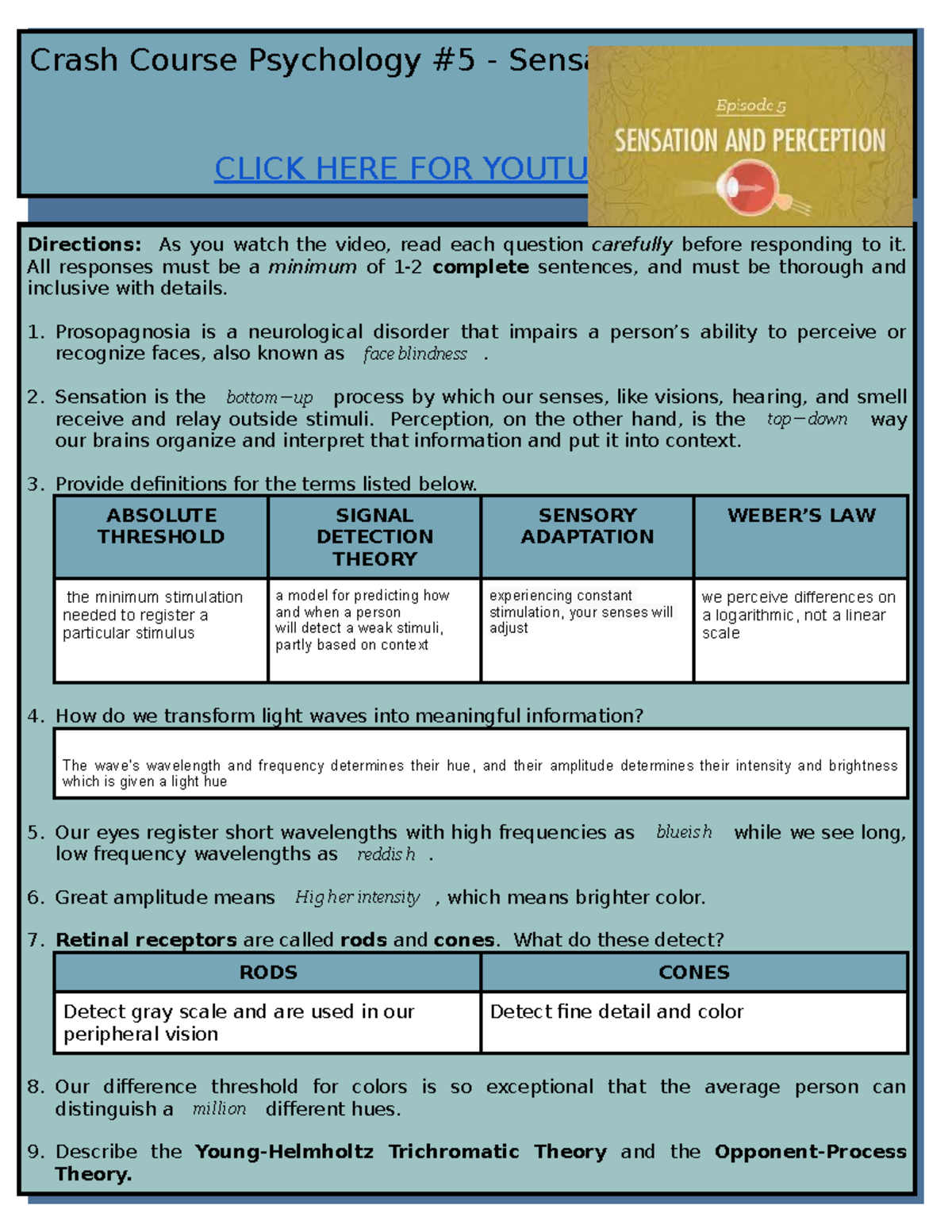 Crash Course5 Sensation and Perception Student Crash Course