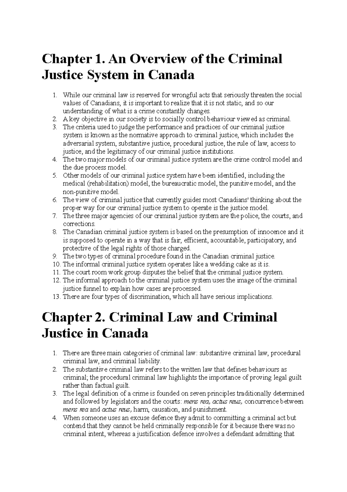 Course review. Criminal justice in Canada - Chapter 1. An Overview of ...