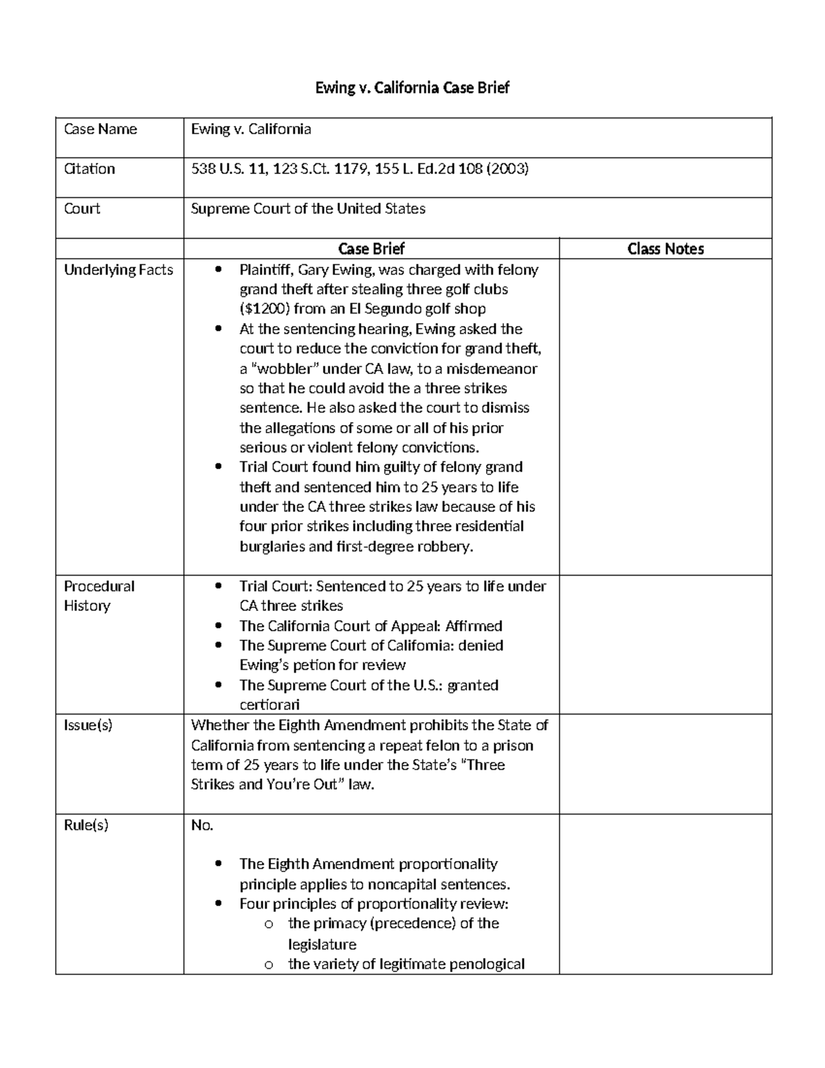 Ewing v. California Case Brief - Ewing v. California Case Brief Case ...
