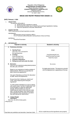 Bpp - 3 - BREAD AND PASTRY PRODUCTION GRADE 11 Republic of the ...