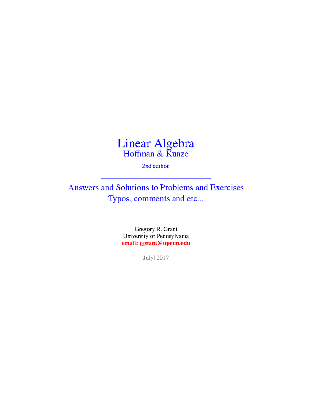 2 Hoffman And Kunze Linear Algebra Solutions Manual 2 University Of Pennsylvania 2017 Linear Algebra Hoffman Amp Kunze 2nd Edition Answers And Studocu