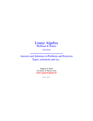 2 Hoffman And Kunze Linear Algebra Solutions Manual 2 University Of Pennsylvania 2017 Linear Algebra Hoffman Amp Kunze 2nd Edition Answers And Studocu