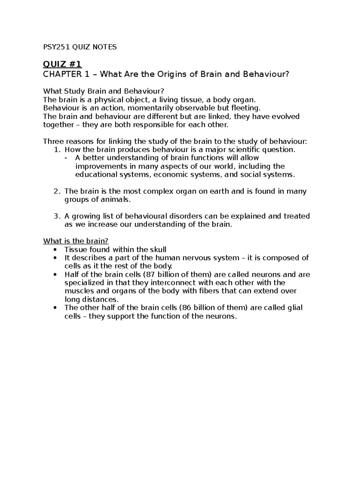 PSY251 QUIZ Notes - PSY251 QUIZ NOTES QUIZ CHAPTER 1 – What Are the ...