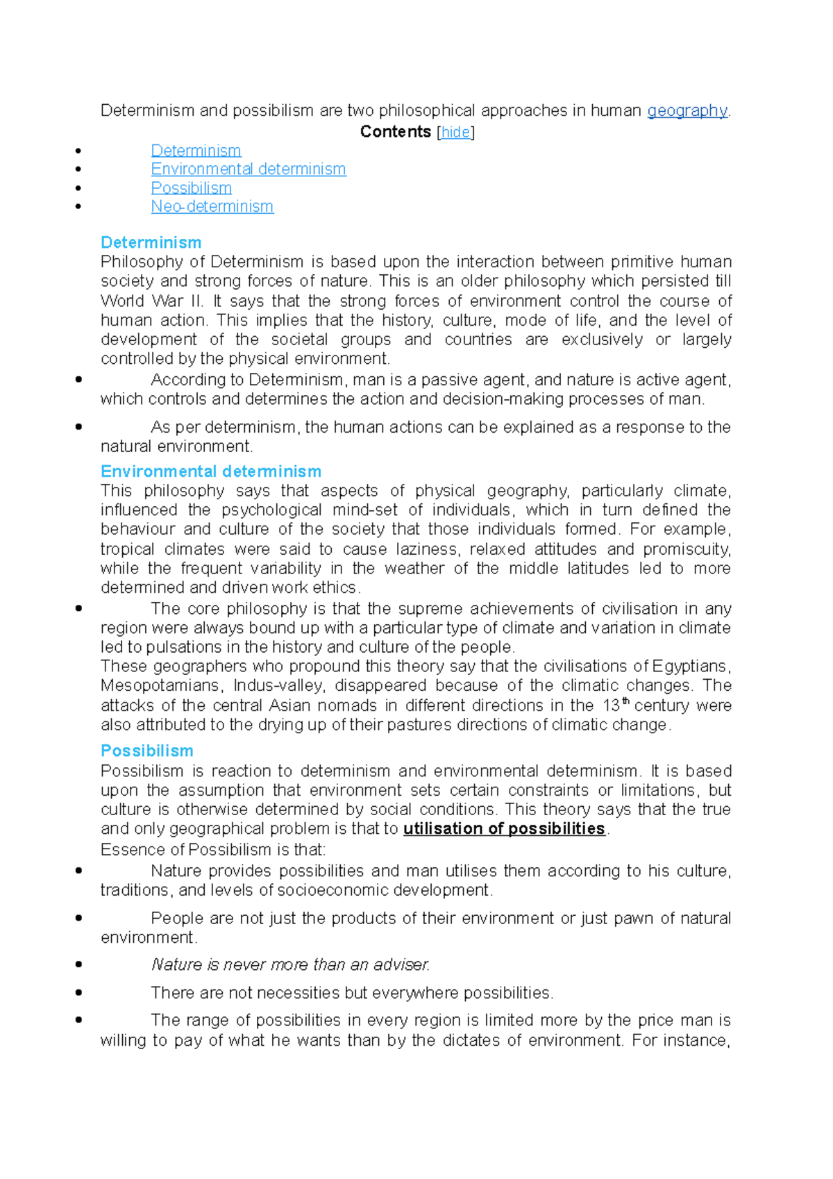 Determinism and possibilism - Contents [hide] Determinism Environmental ...