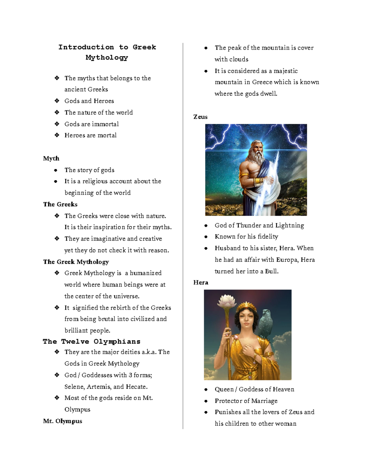 Introduction to Greek Mythology - Introduction to Greek Mythology The ...
