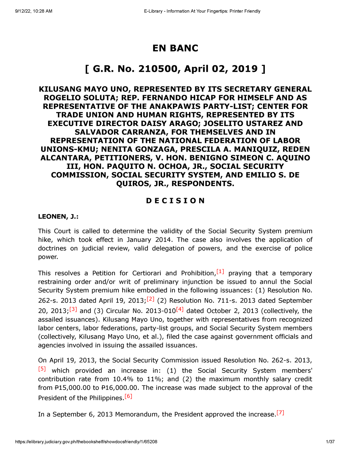 KMU Vs BS Aquino - Case - EN BANC [ G. No. 210500, April 02, 2019 ...