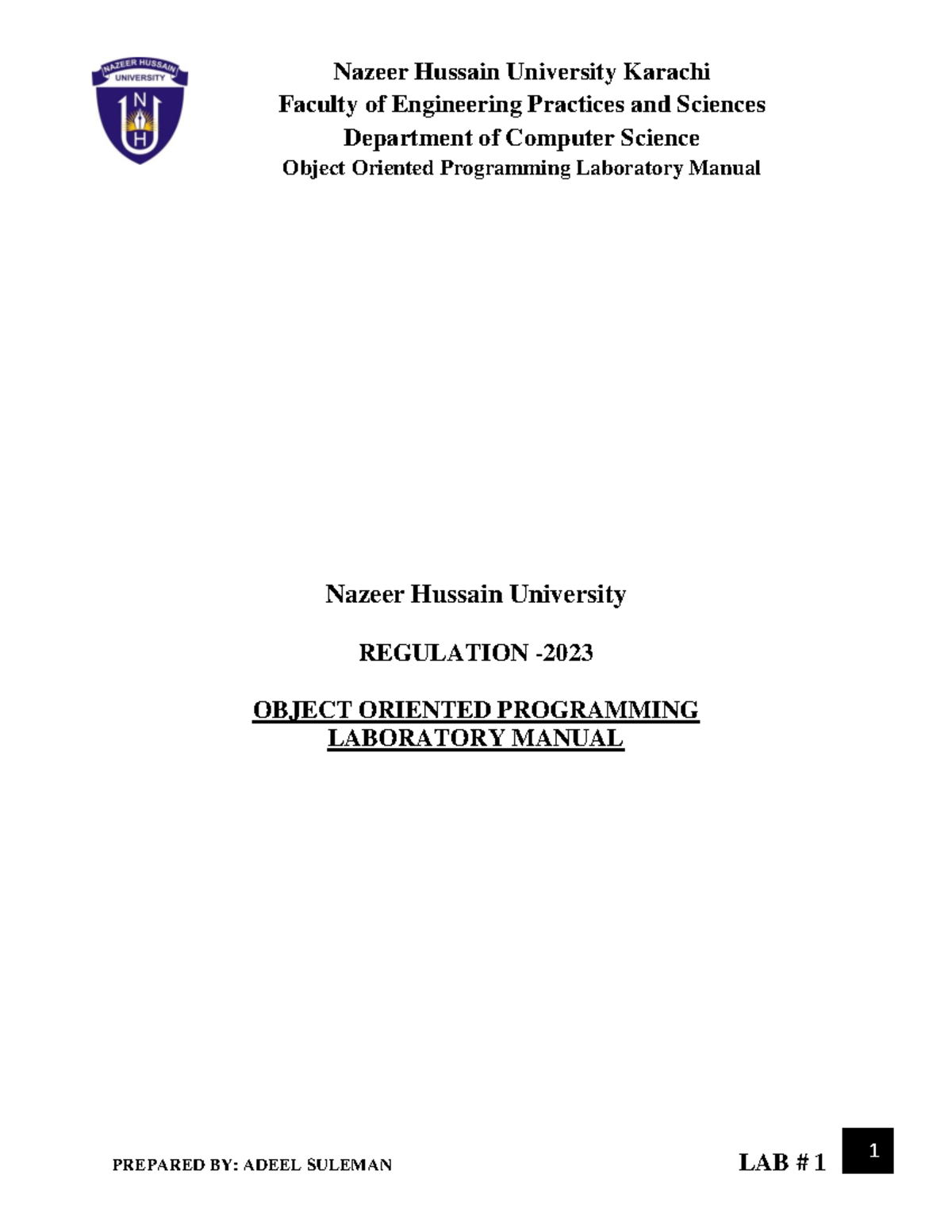 Object Oriented Programming Lab Manual Lab # 1 (2023 12 06 20 43 40 UTC ...