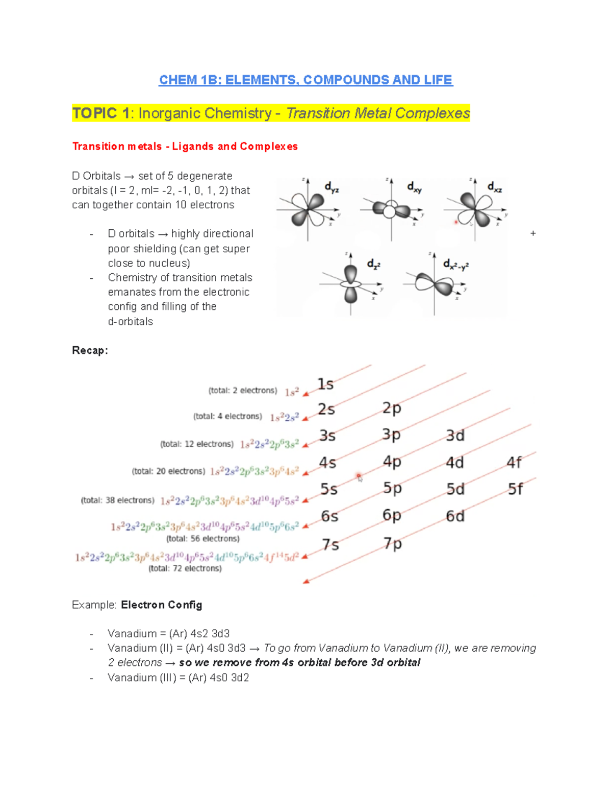 Chem1021 - CHEM 1B: ELEMENTS, COMPOUNDS AND LIFE TOPIC 1 : Inorganic ...