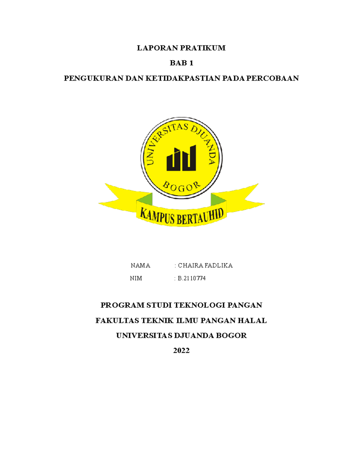 Laporan Pratikum Fisika BAB 1 Chaira Fadlika B - LAPORAN PRATIKUM BAB 1 ...