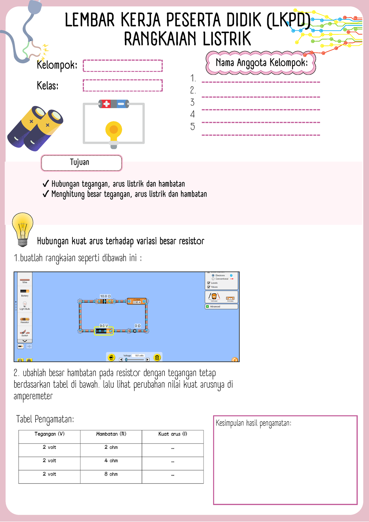 LKPD Hukum Ohm Kelas 9F - Kelas: 1. 2. 3 4 5 Hubungan Kuat Arus ...