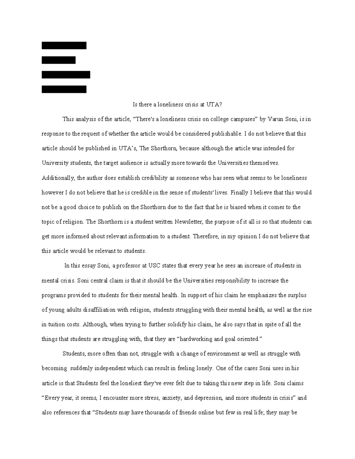 RAE Essay - Gabriela Navarro Professor Ho ENGL 1301 CO October 25, 2023 ...