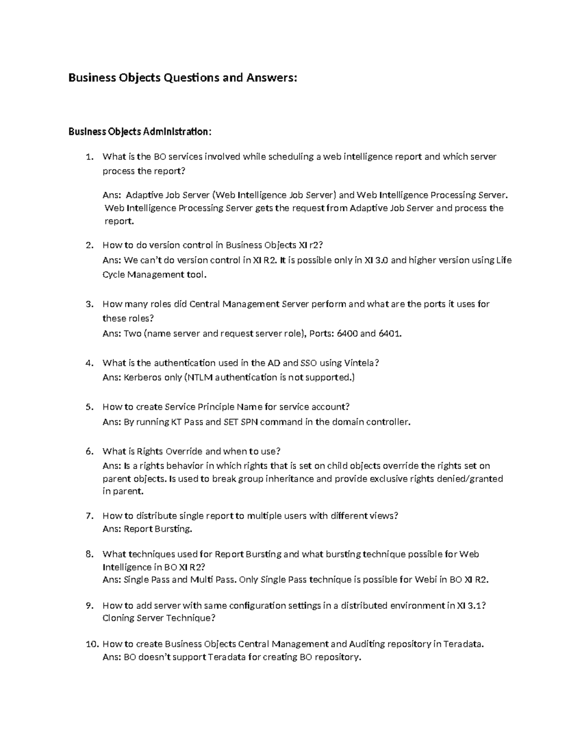 Business Objects Questions and Answers - Business Objects Questions and Answers: Business ...