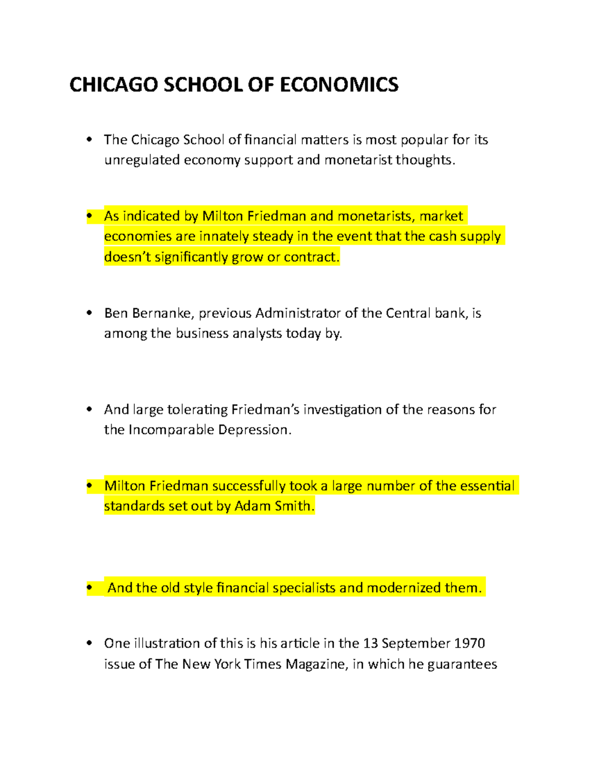 Chicago School Of Economics - CHICAGO SCHOOL OF ECONOMICS The Chicago ...