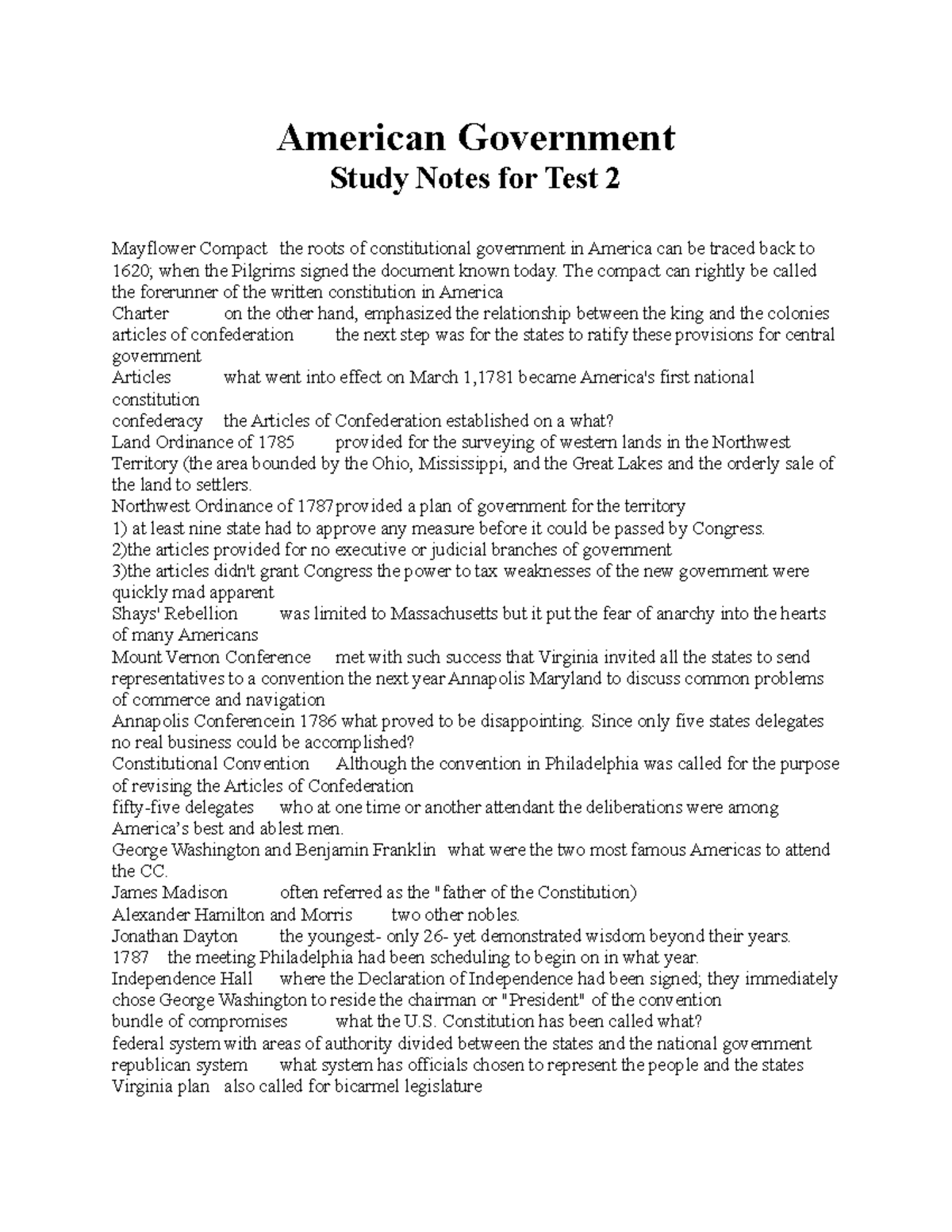 American Government - American Government Study Notes for Test 2 ...