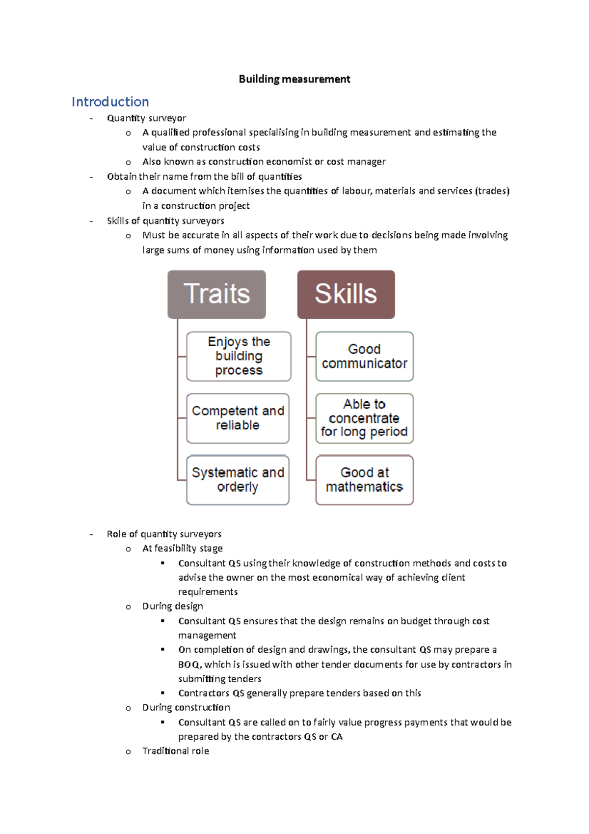 Building Measurement lecture notes - Building measurement Introduction ...