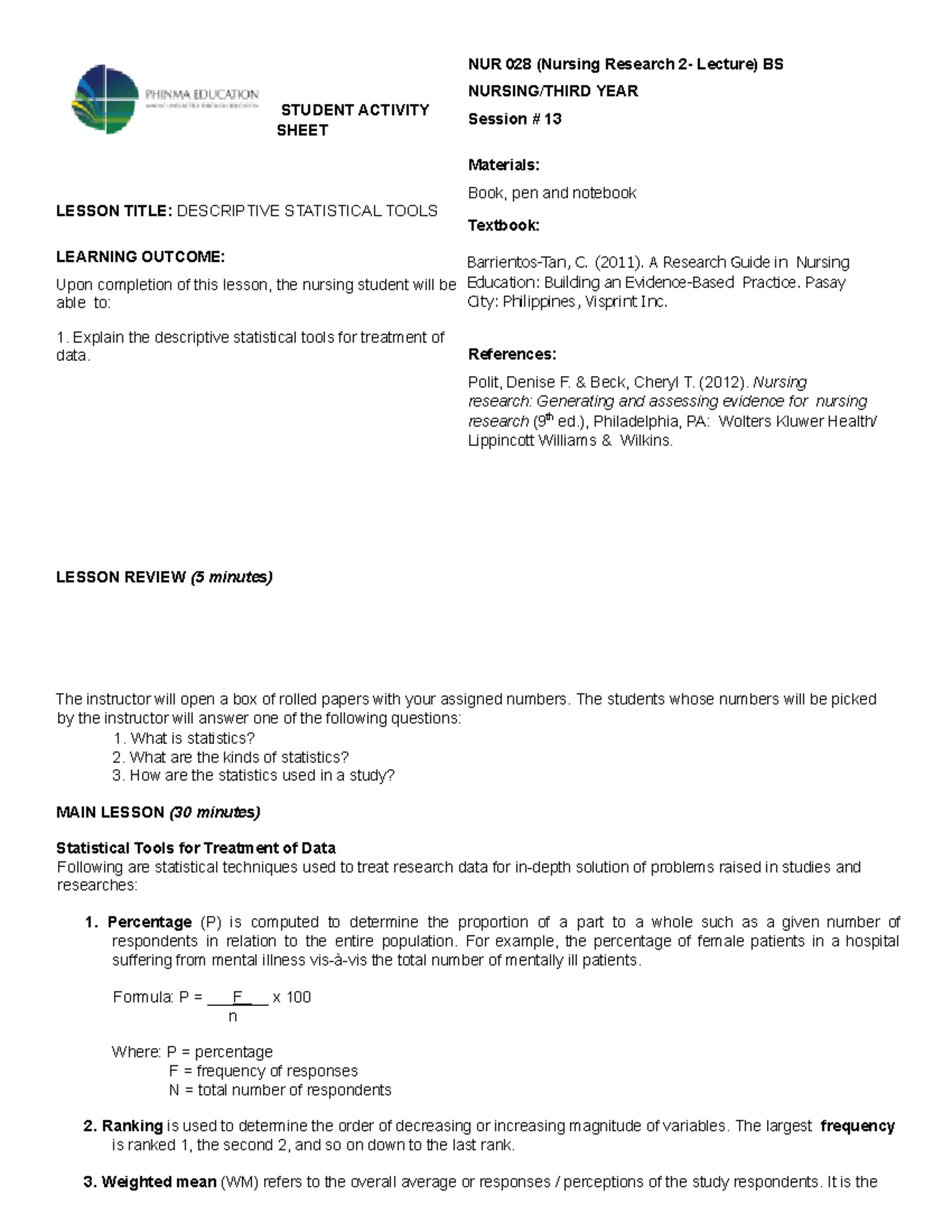 Retiza-SAS -Session -13 -Research 2 - STUDENT ACTIVITY SHEET LESSON ...