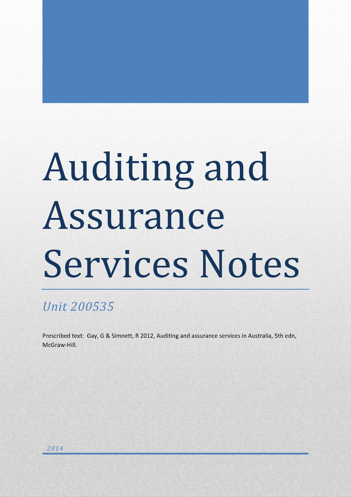 2052-sample - Business finance - Auditing and Assurance Services Notes ...