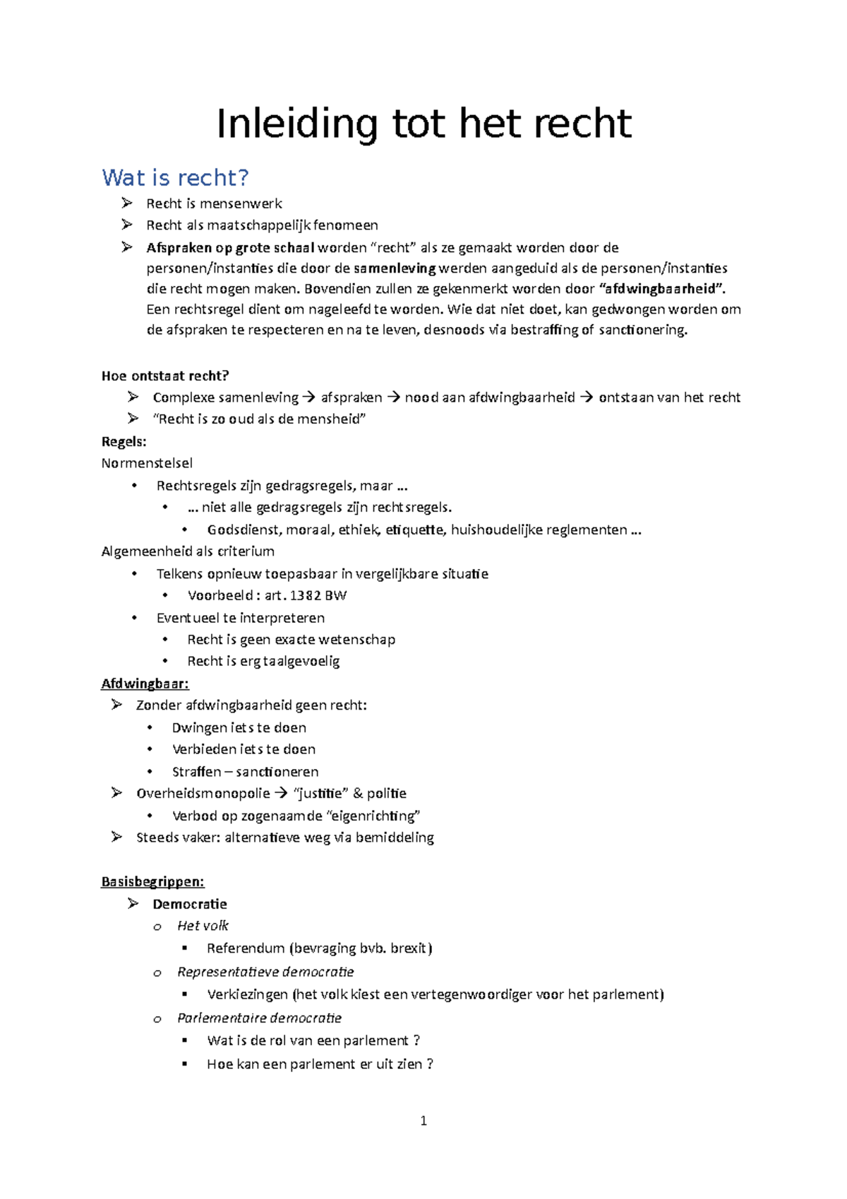 Recht Samenvatting-sem 1 - Inleiding Tot Het Recht Wat Is Recht? Recht ...