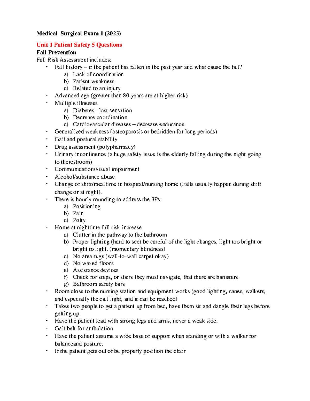 Medical Surgical Exam 1 (2023) Medical Surgical Exam 1 (2023) Unit 1