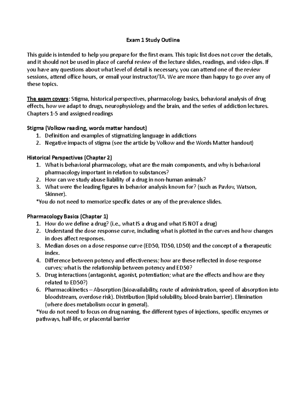 Exam 1 Study Outline - Exam 1 Study Outline This guide is intended to ...