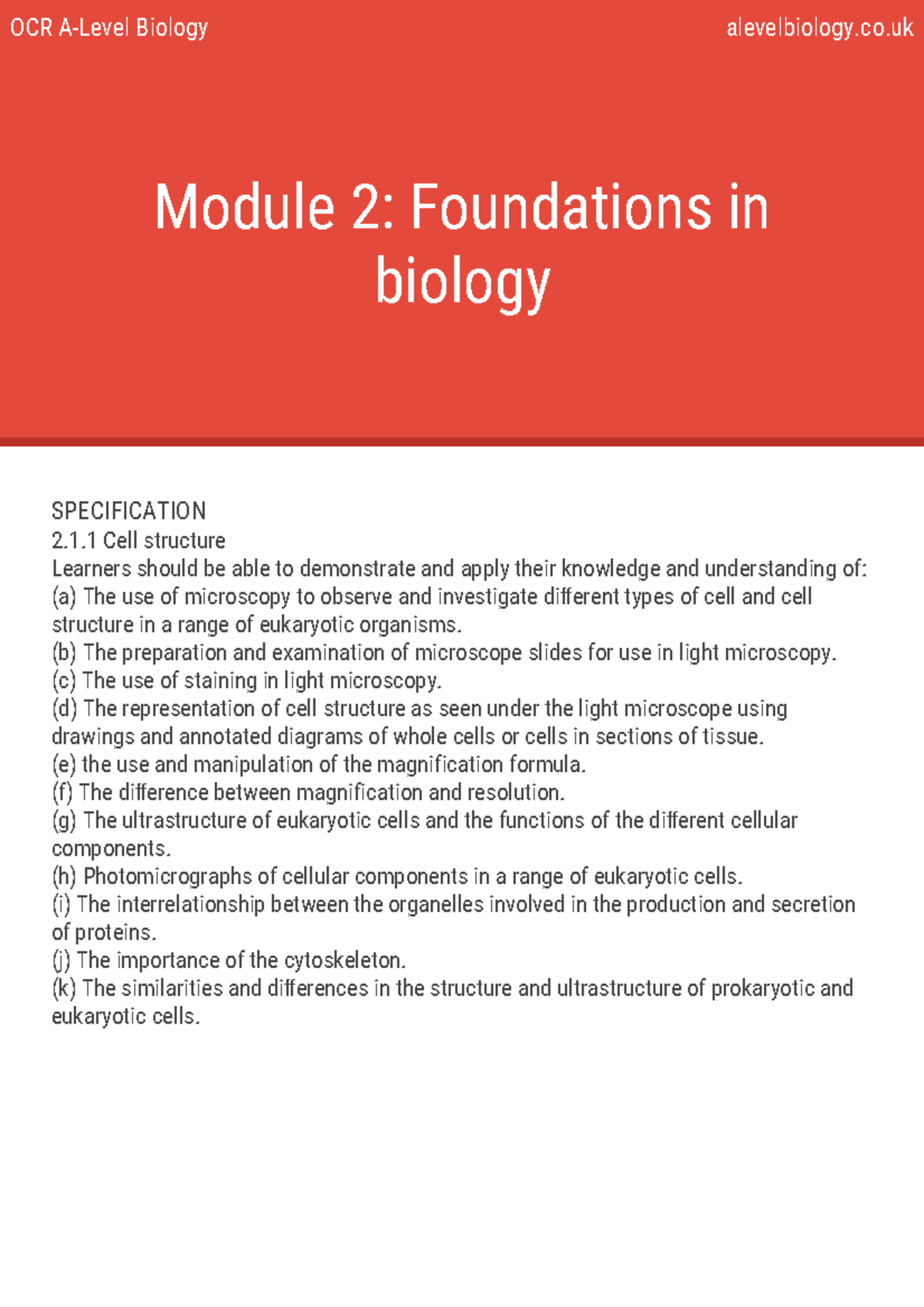 Bio M2 Overview - summary - OCR A-Level Biology alevelbiology.co Module ...