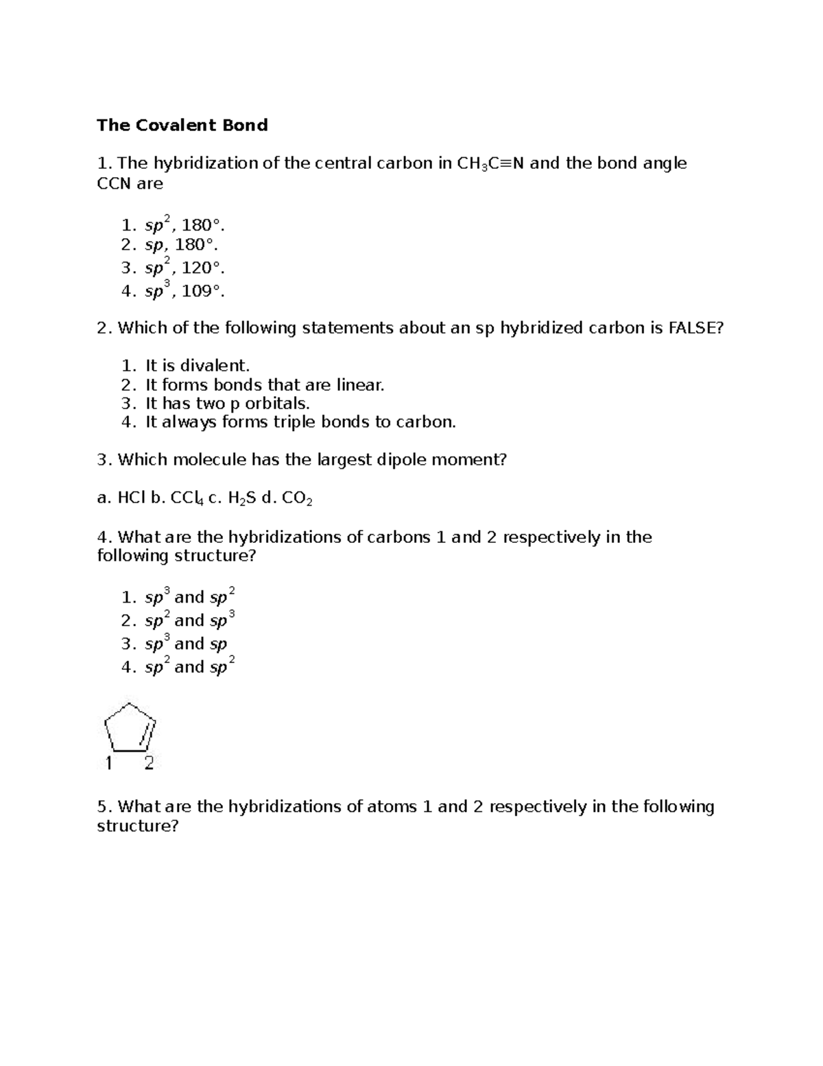 Covalent Bond Quiz Studocu
