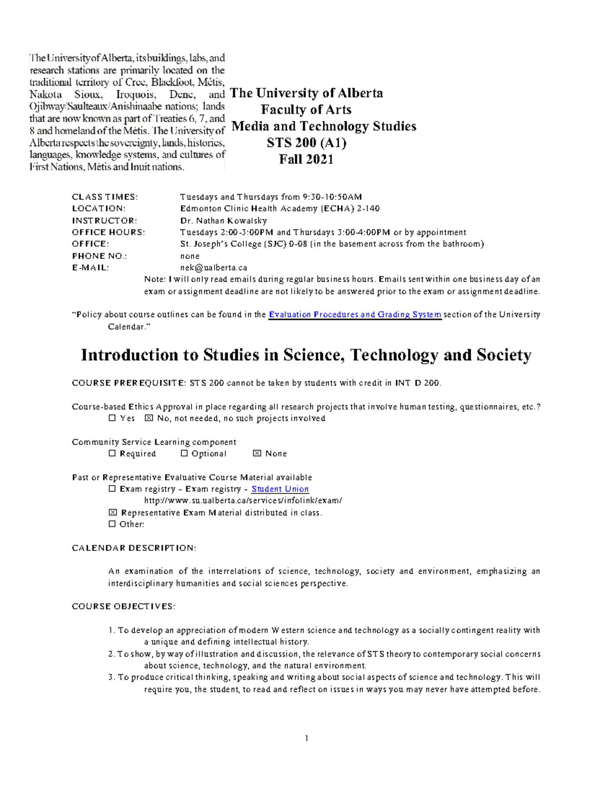 2021 Fall STS 200 Lecture A1 - Sts200 - UAlberta - Studocu